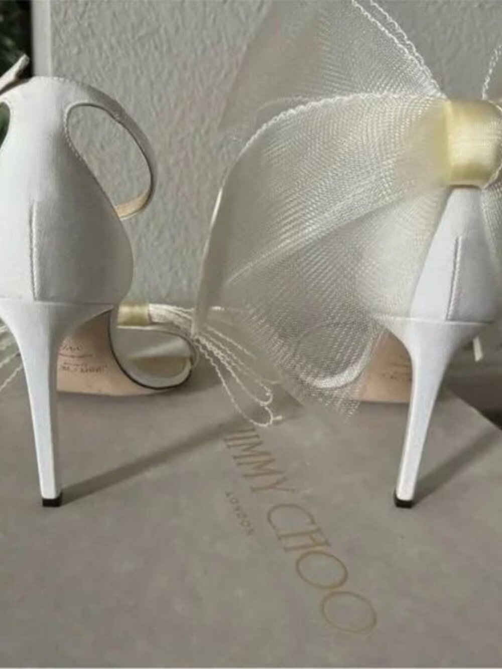 Jimmy Choo Aveline 100 Latte Sandals with Asymmetric Grosgrain Fascinator Bows - Picture 2 of 4